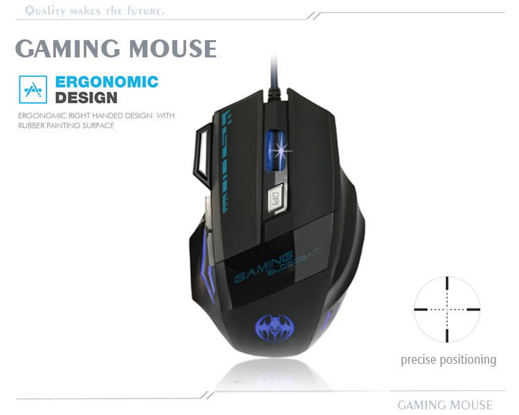 Stanstar Hidden Bat USB Wired Optical Gaming Mouse 7-Key Illuminated Breathing Light Firepower Button(Black Seven 6800DPI)