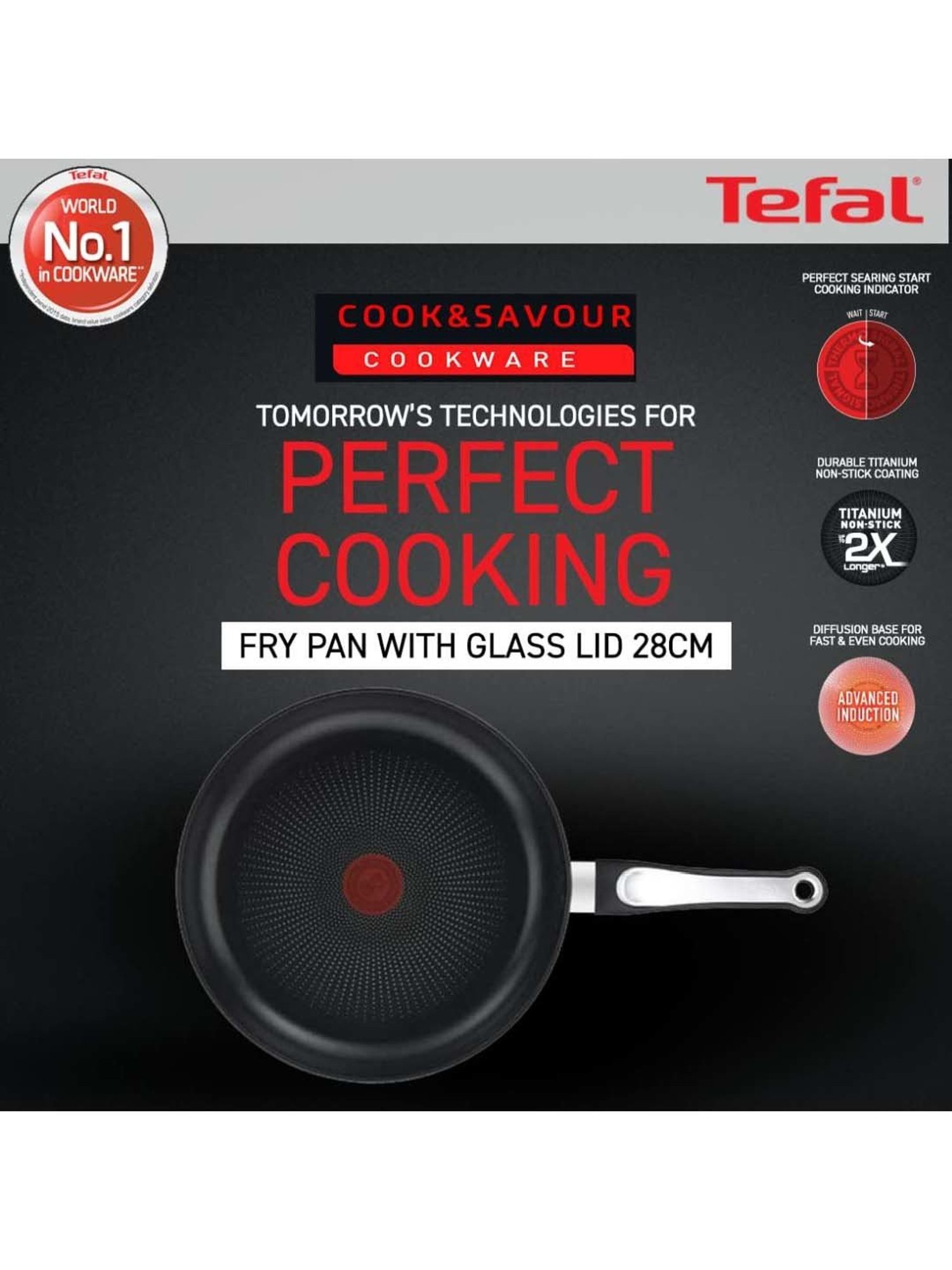 Tefal Cook and Savour Black Aluminium 28 cm Non-Stick Fry Pan With Glass Lid (1 L)