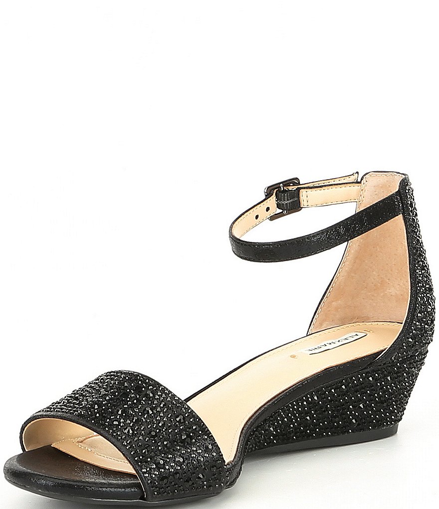 Alex Marie Mairithree Rhinestone Embellished Ankle Strap Wedge Sandals