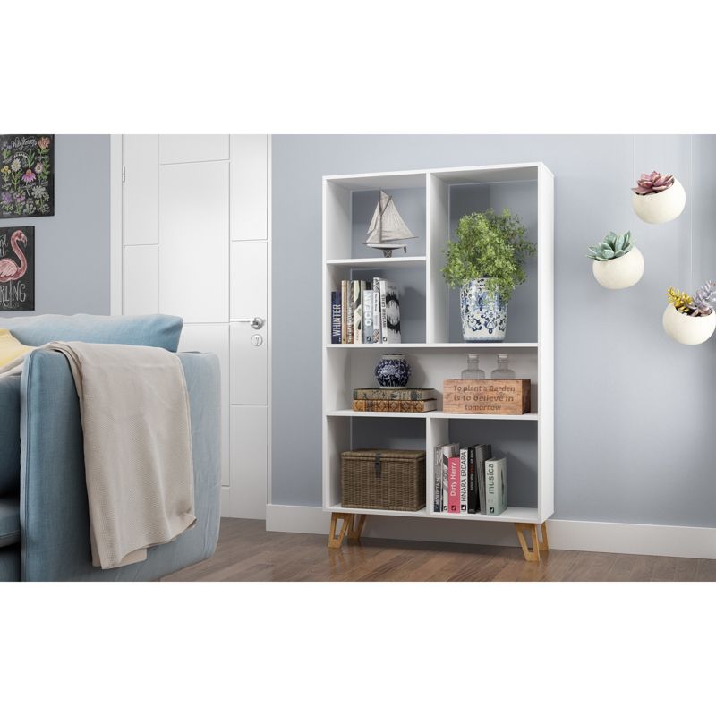 60.23" Doris 6 Shelf Mid Century Bookshelf White - Manhattan Comfort