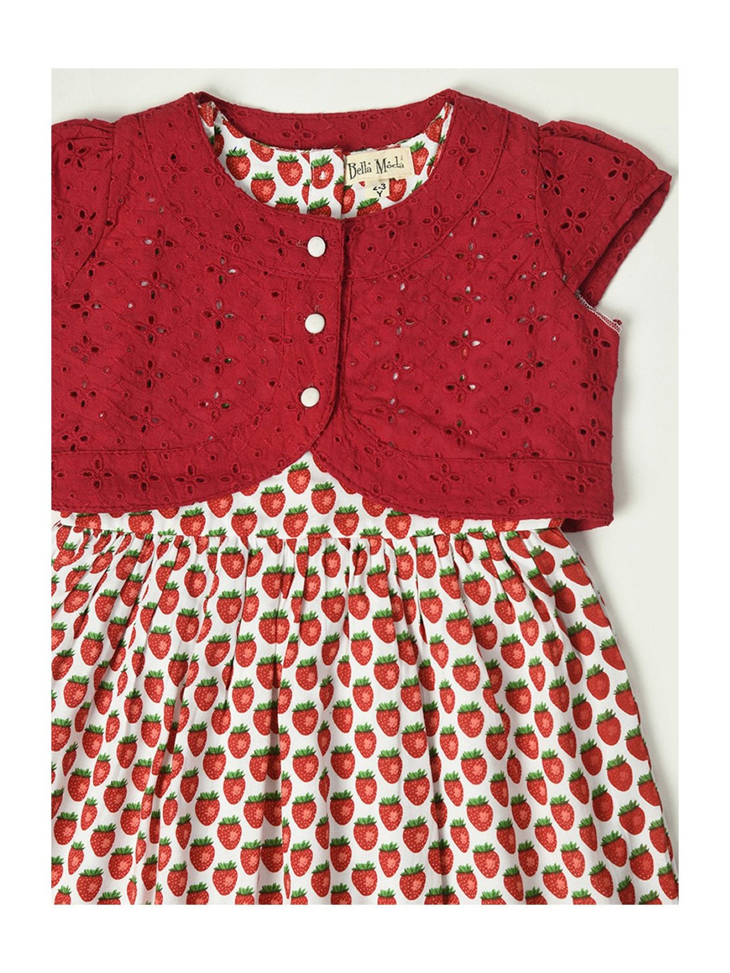 Bella Moda Kids Pink & White Printed Fit & Flare Dress with Jacket