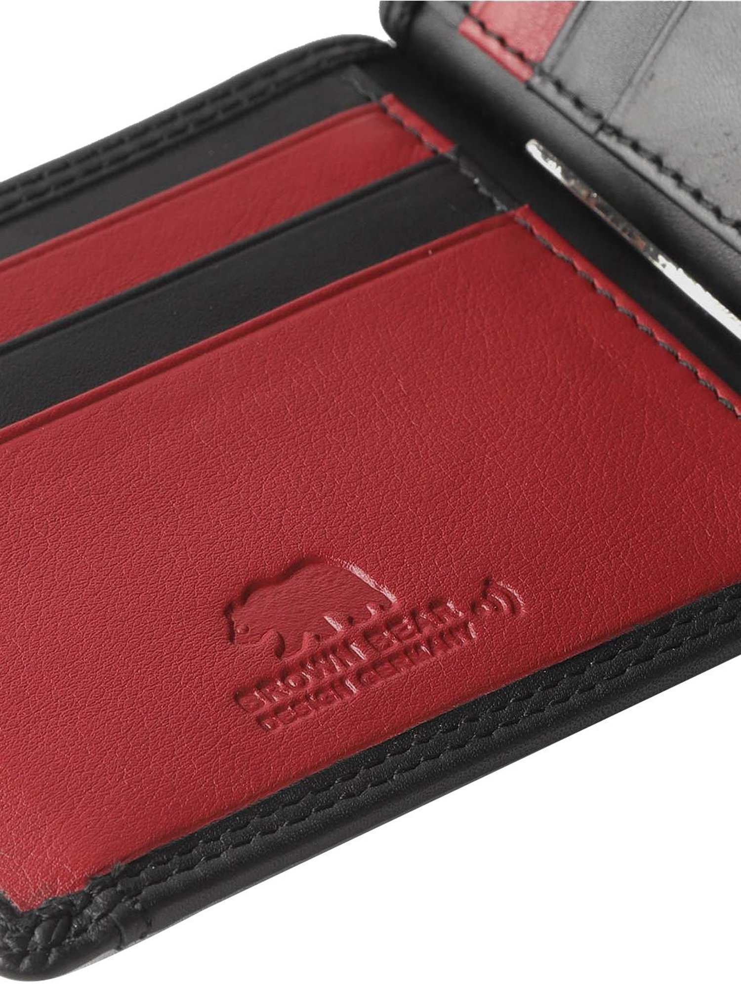 Brown Bear Black & Red Casual Leather Rfid Bi-Fold Wallet for Men
