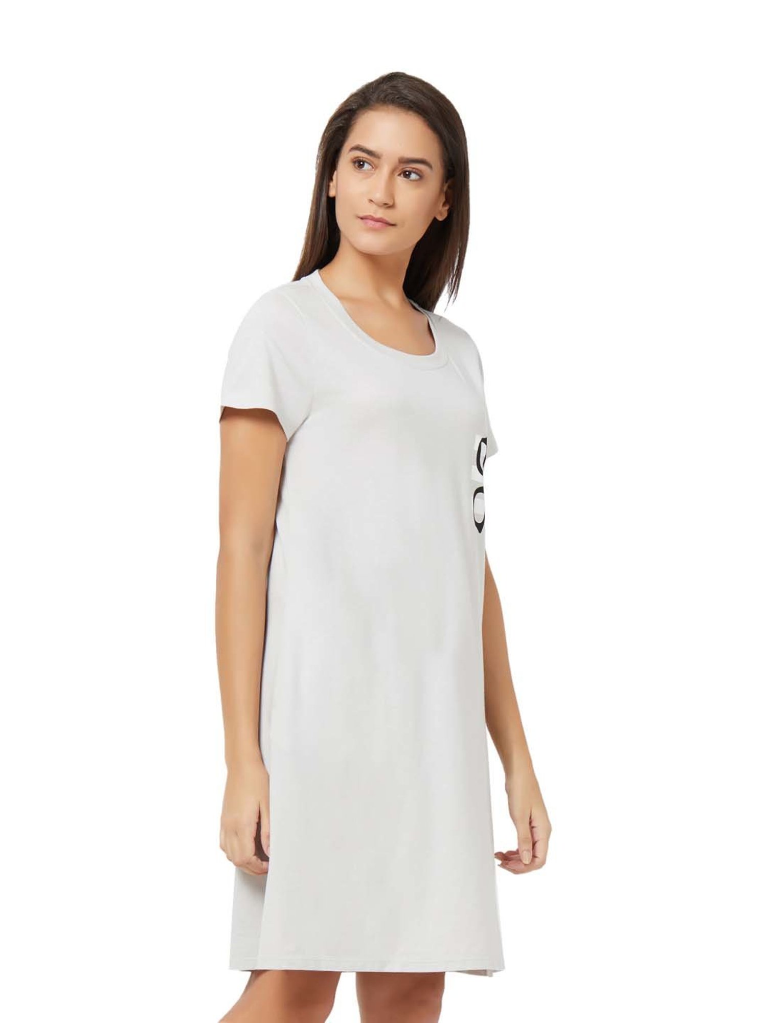 Soie Grey Cotton Printed Sleep T-Shirt