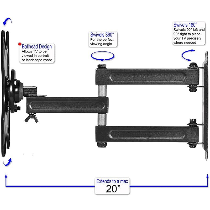 Mounts ALAMLB Articulating Arm 20 Extension TV Wall Mount Bracket for 2055 TVs up to VESA 400 and 66lbs Including a Twisted Veins 10 Cable and a 6 3axis Magnetic Bubble Level