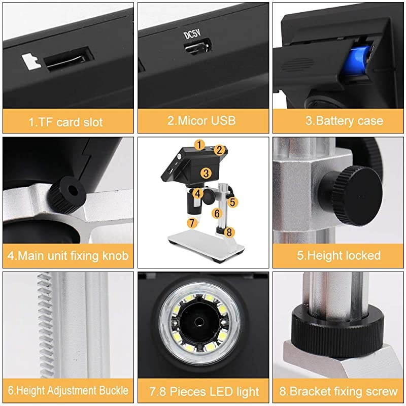 LCD Digital Microscope  43 inch 50X1000X Magnification 720P Microscope Camera