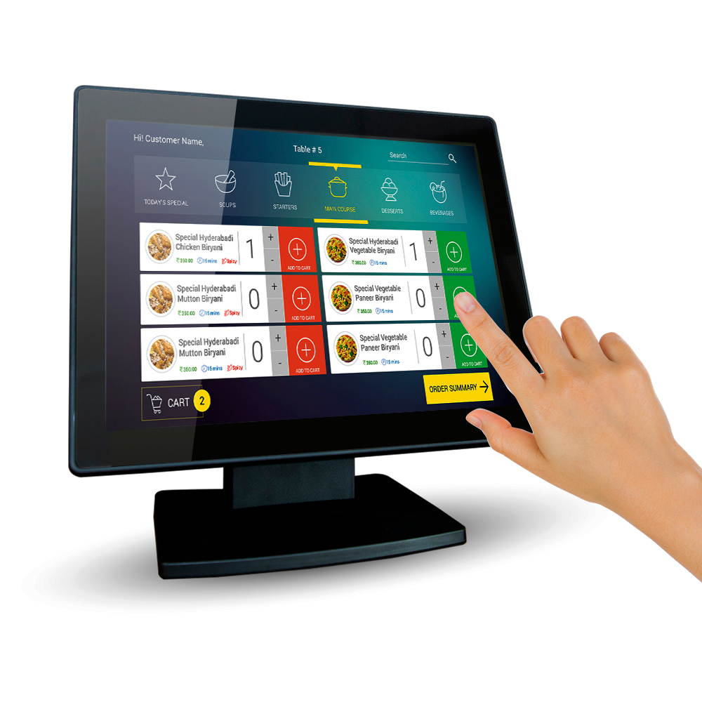 12-Inch Capacitive Multi-Touch POS TFT LED Touchscreen Monitor, True Flat Seamless Design with Adjustable POS Stand for Retail Restaurant, HDMI & VGA Inputs, High Resolution 1024 x 768