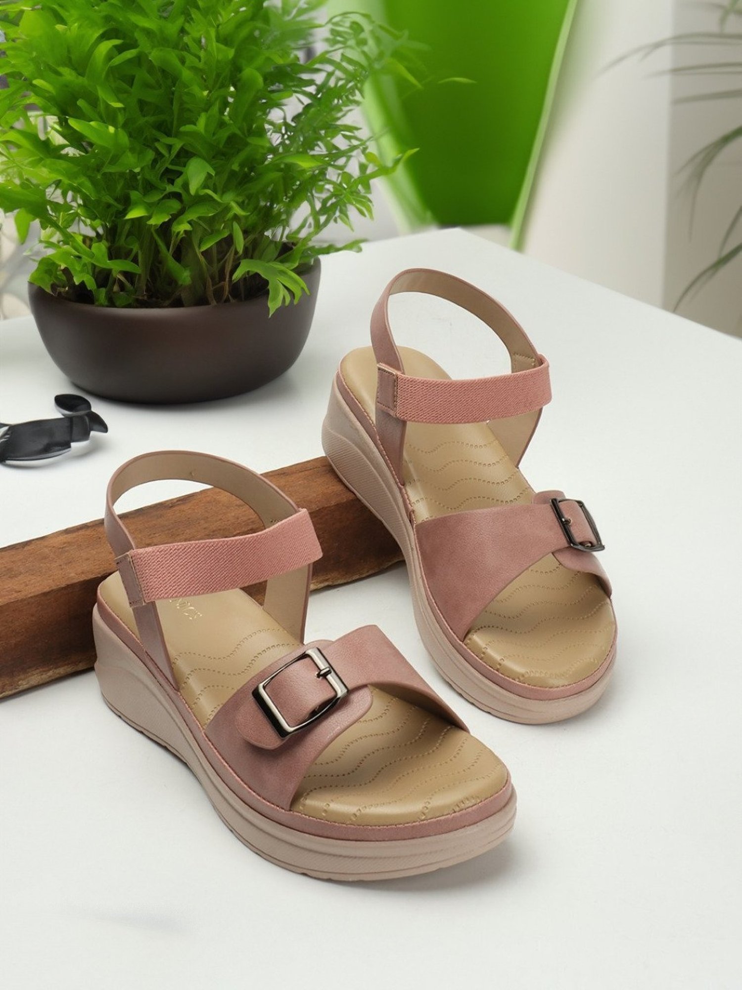 Iconics Women's Peach Ankle Strap Wedges