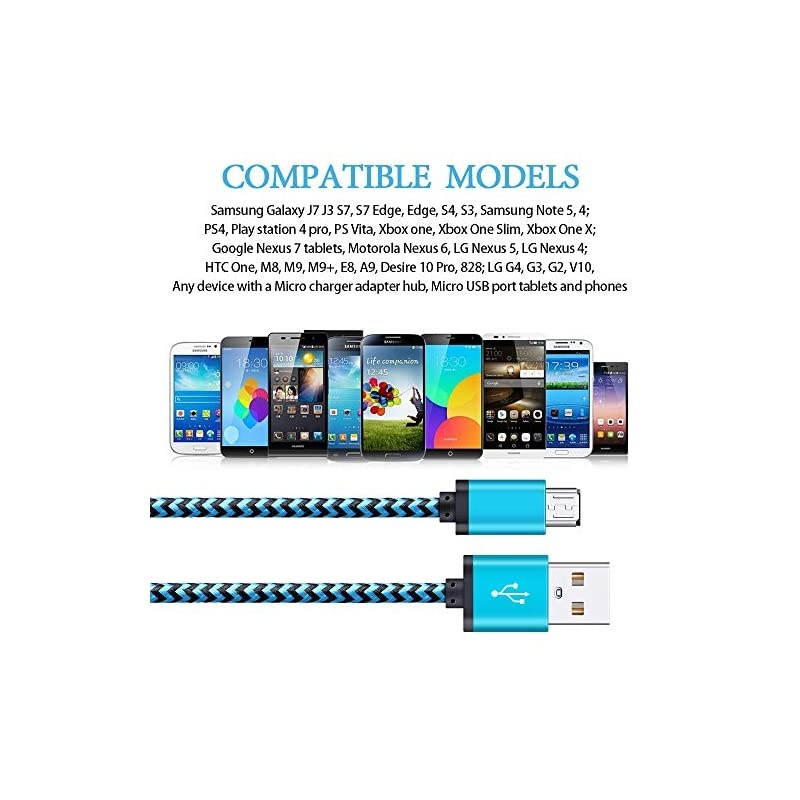 Micro USB Cable,5Pack 6.6FT/2M  Quick Charge Cable Braided Micro USB 2.0 A Male to Micro B USB Charger Cord for Samsung Galaxy S6 S7 Edge Plus, LG,Moto X, HTC, Android Tablets and More