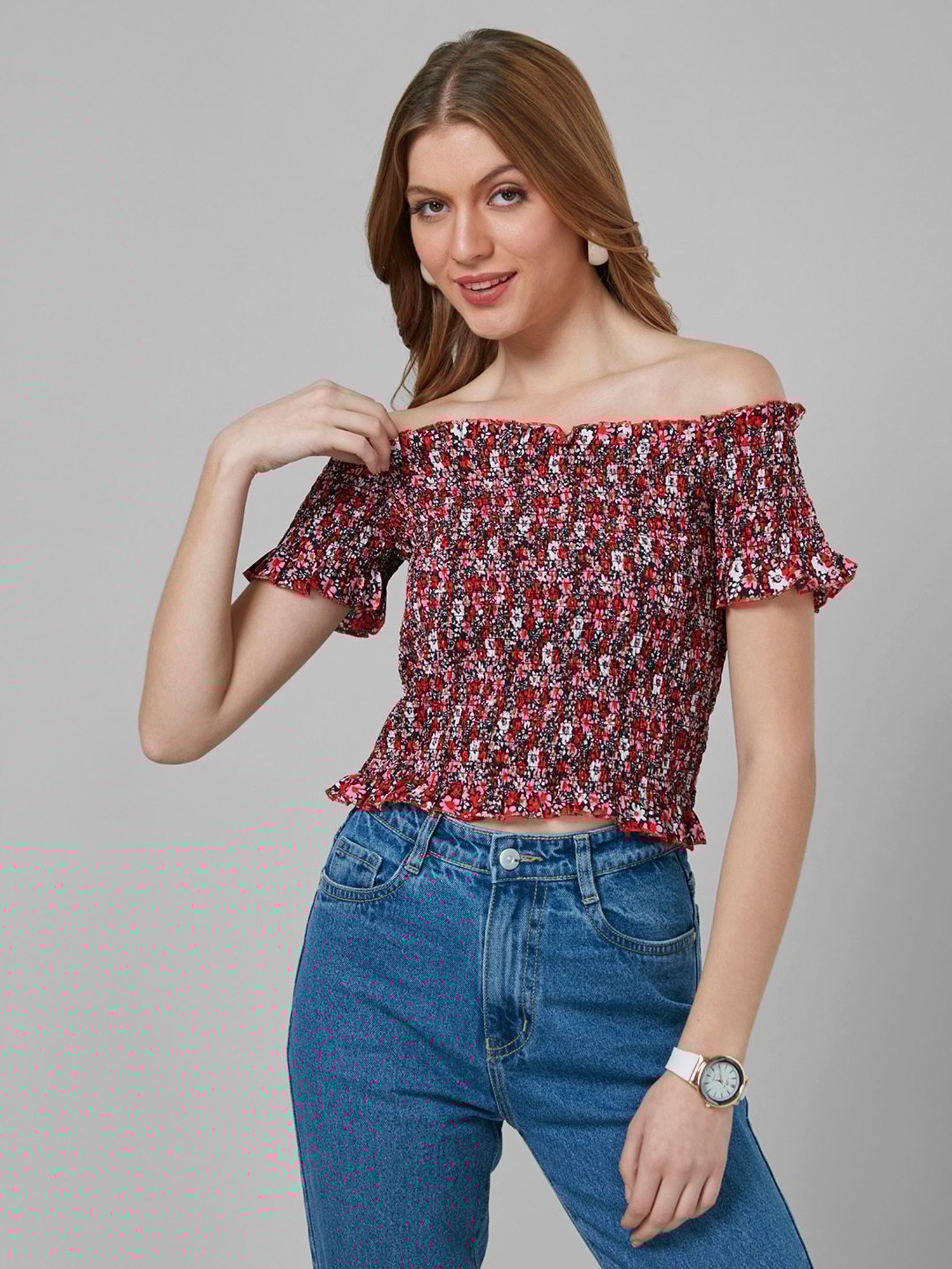 Style Quotient Multicolor Floral Print Crop Top