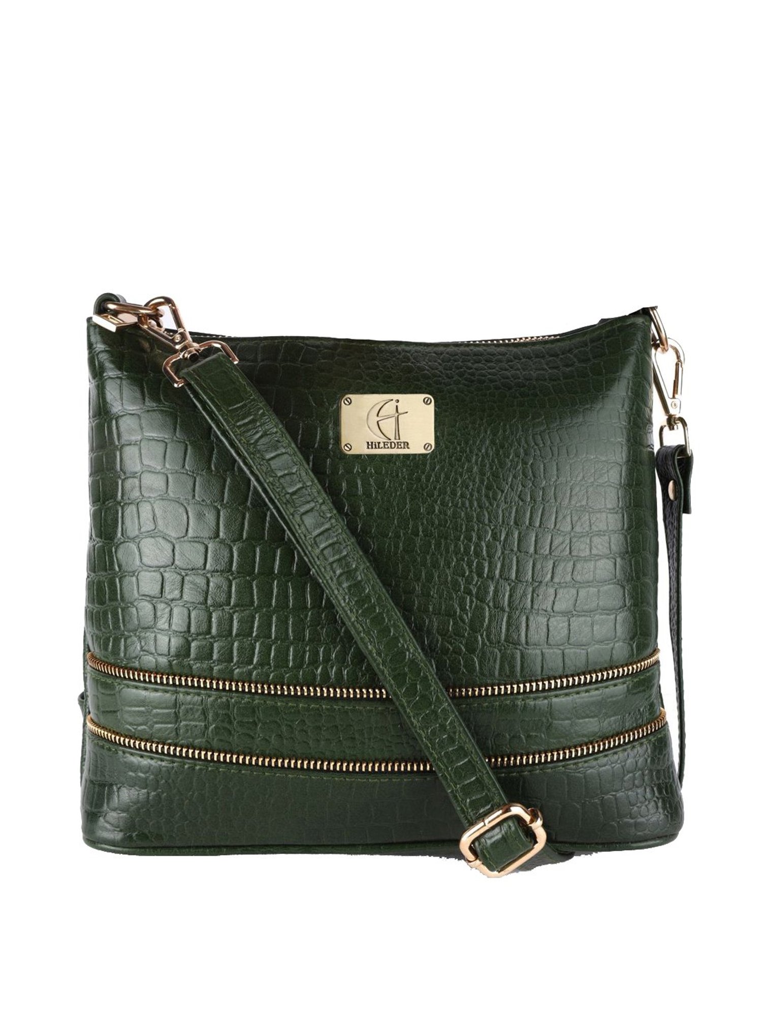 HiLEDER Green Textured Medium Sling Handbag
