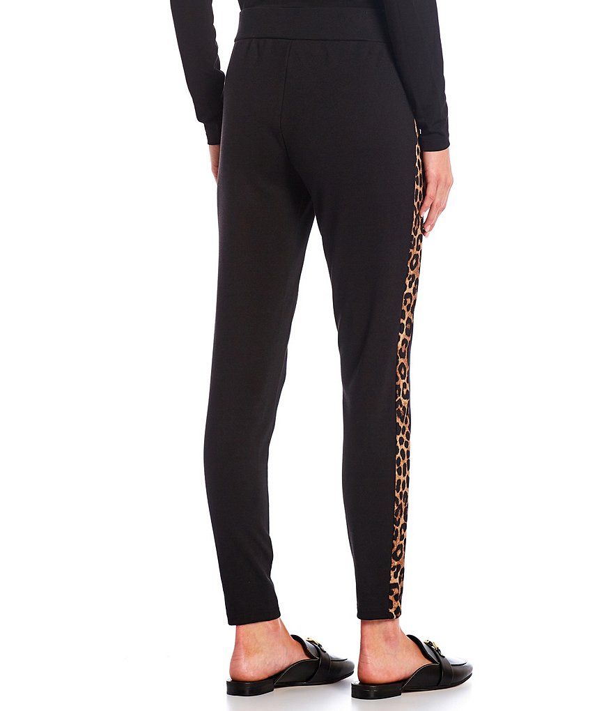 MICHAEL Michael Kors Solid Ponte Pull-On Cheetah Side Panel Leggings