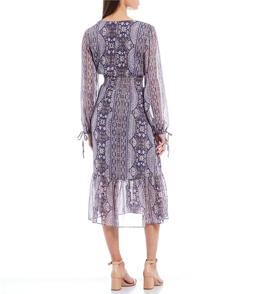 June & Hudson Long Sleeve Printed Midi Dress
