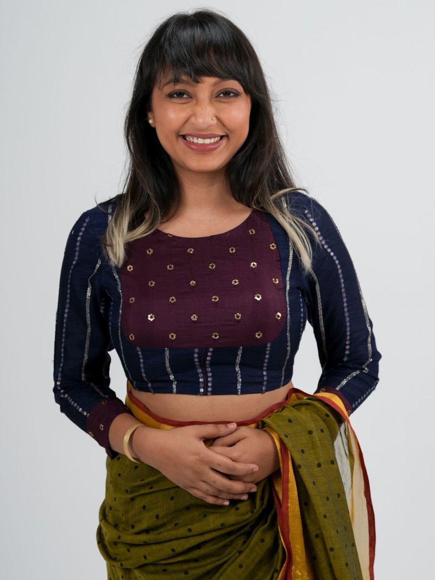 Suta Navy & Purple Embellished Blouse