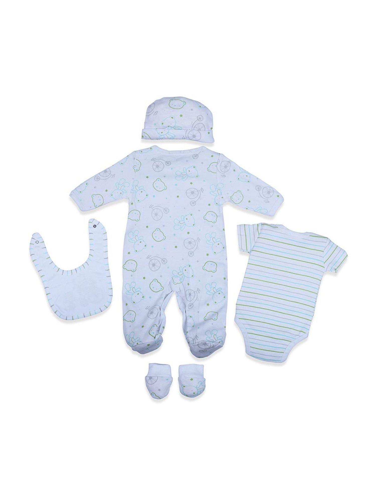 Baby Moo Kids White Cotton Printed Romper Set