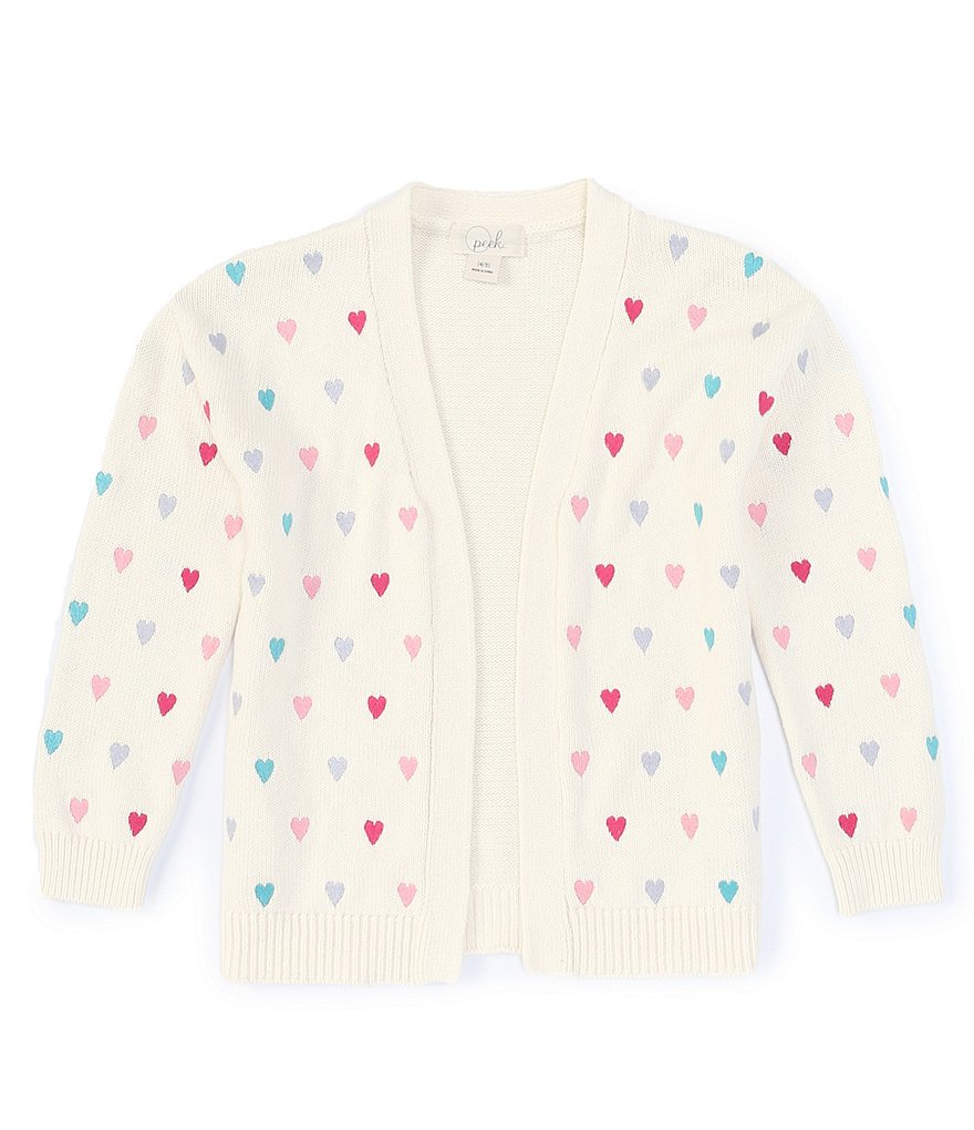 Peek Little/Big Girls 2T-12 Long-Sleeve Embroidered All-Over Hearts Printed Cardigan