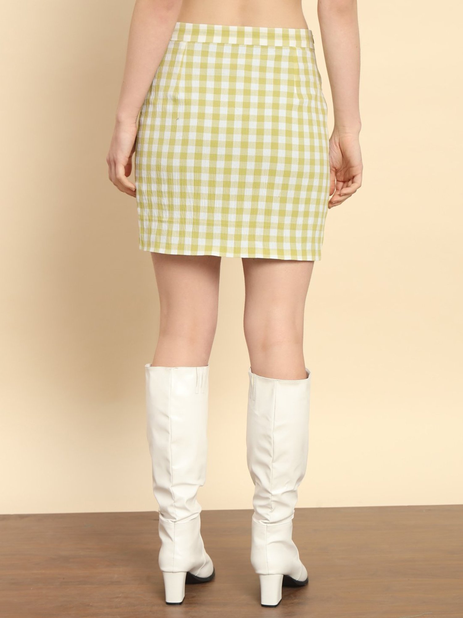 Trend Arrest Green Check Mini Pencil Skirt