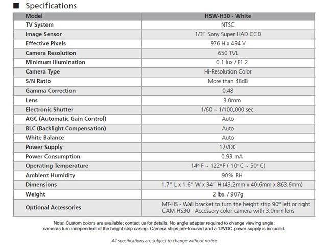 Computar Ganz High Quality CCTV Height Strip Camera HSW-H30
