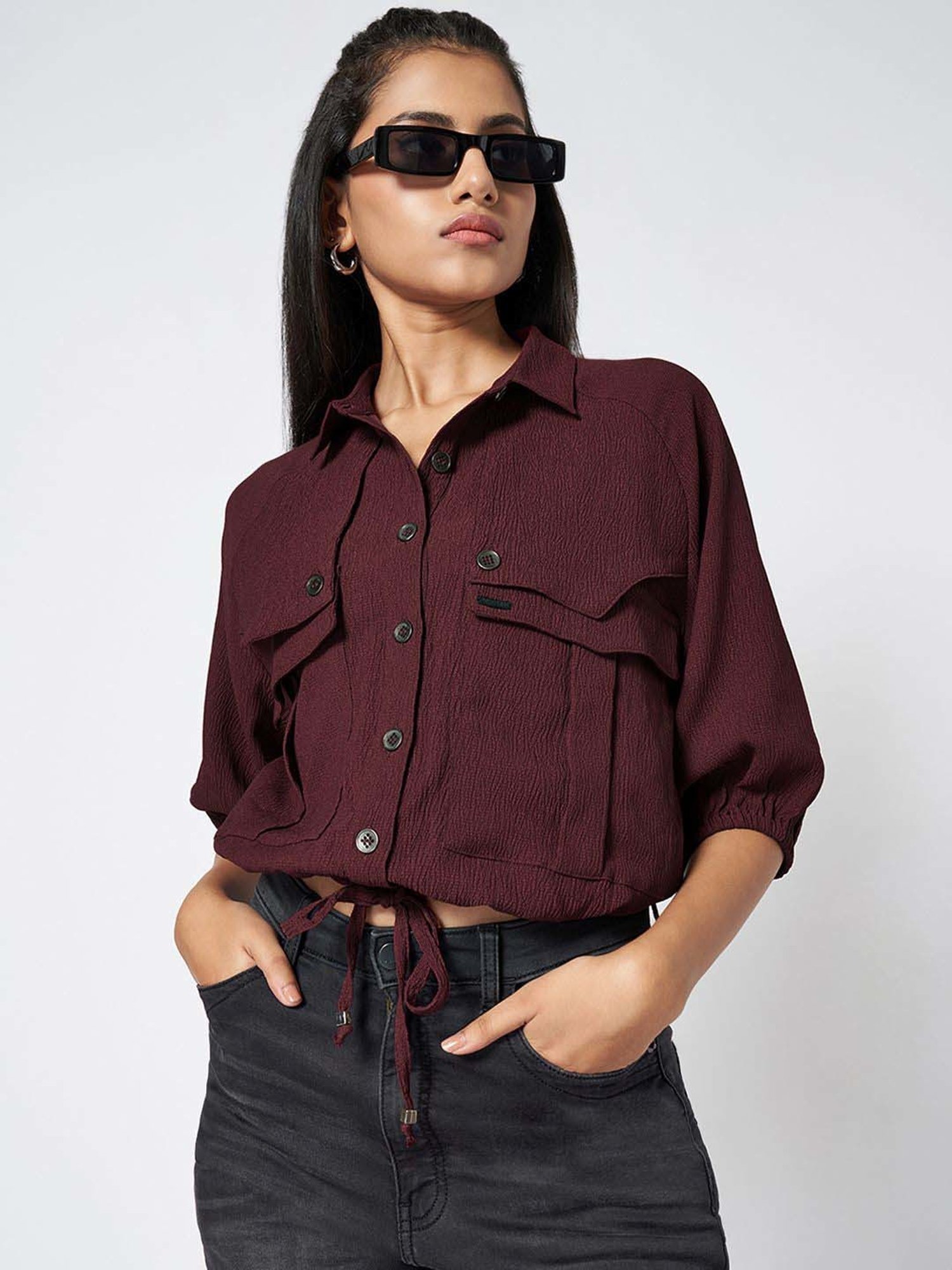 SF Jeans by Pantaloons Red Plain Shirt