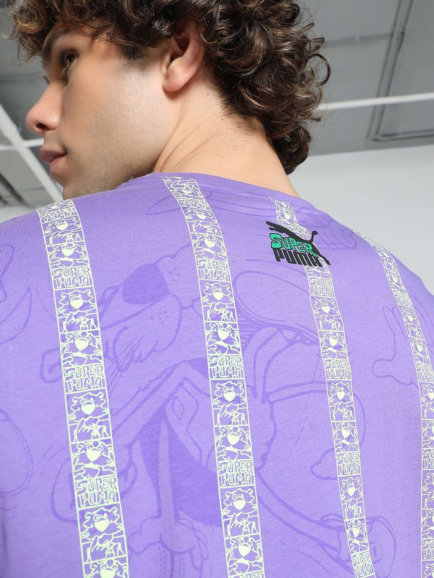 Puma Purple Cotton Regular Fit Striped T-Shirt