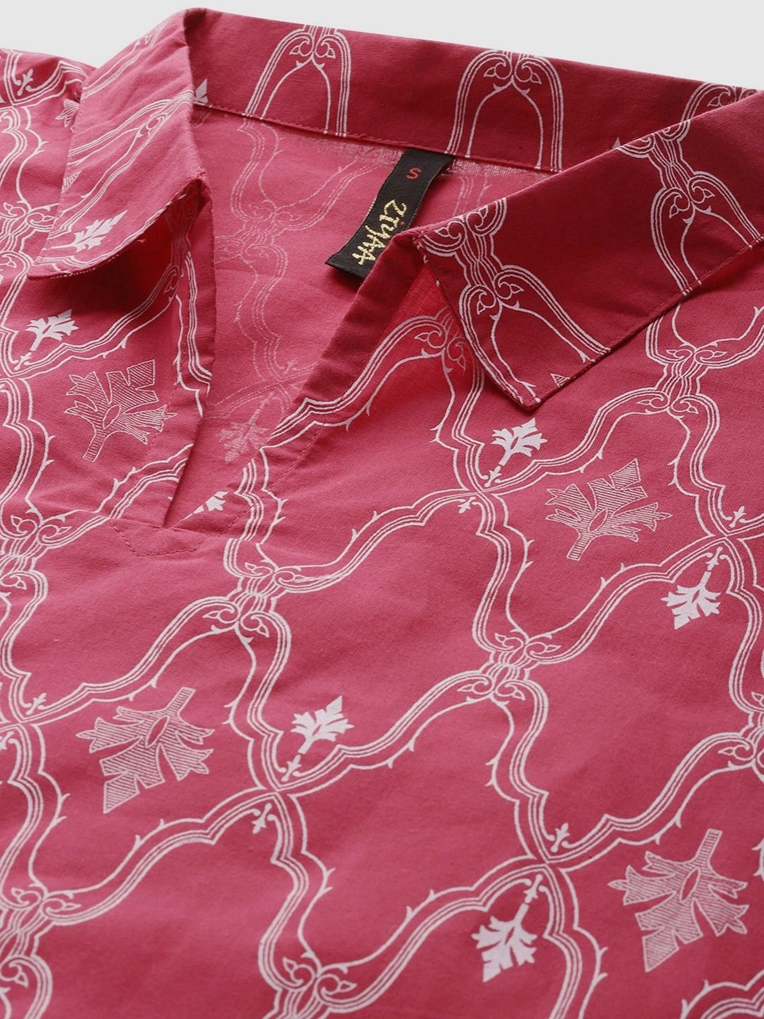 Ziyaa Pink Cotton Printed Kaftan Pyjama Set