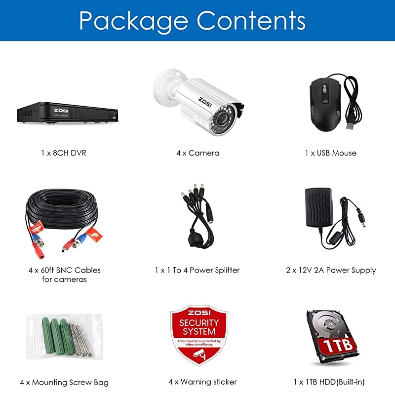 H.265+ Full 1080p Home Security Camera System Outdoor Indoor, 5MP-Lite CCTV DVR 8 Channel with Hard Drive 1TB and 4 x 1080p Weatherproof Surveillance Camera with 80ft Night Vision, Motion Alerts