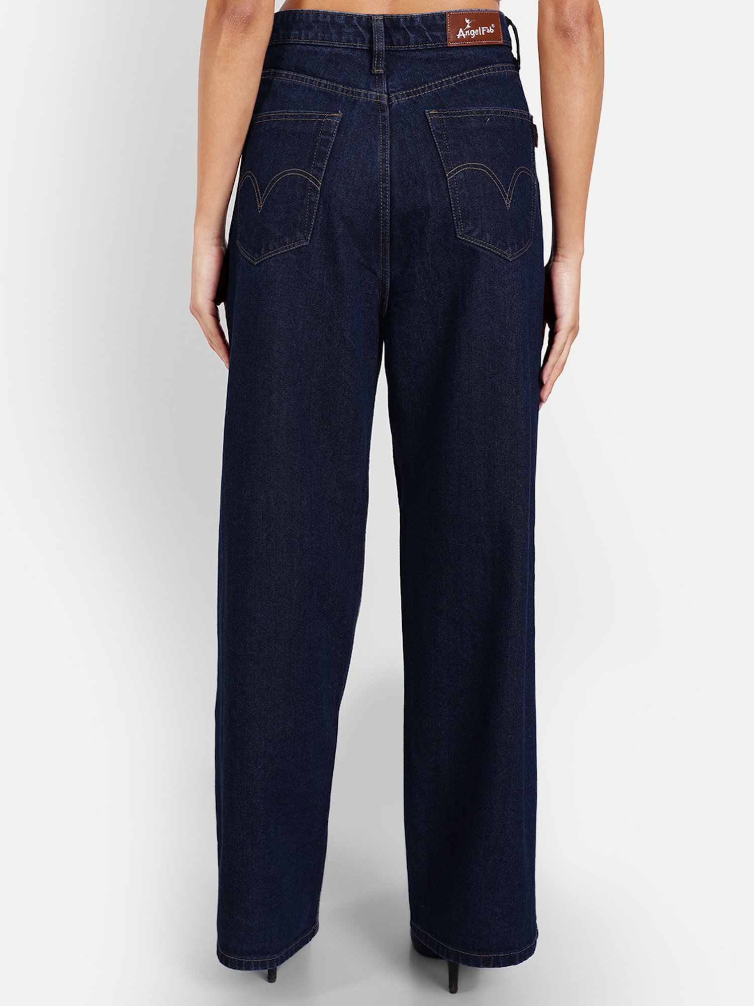 Angelfab Dark Blue Cotton Relaxed Fit High Rise Jeans