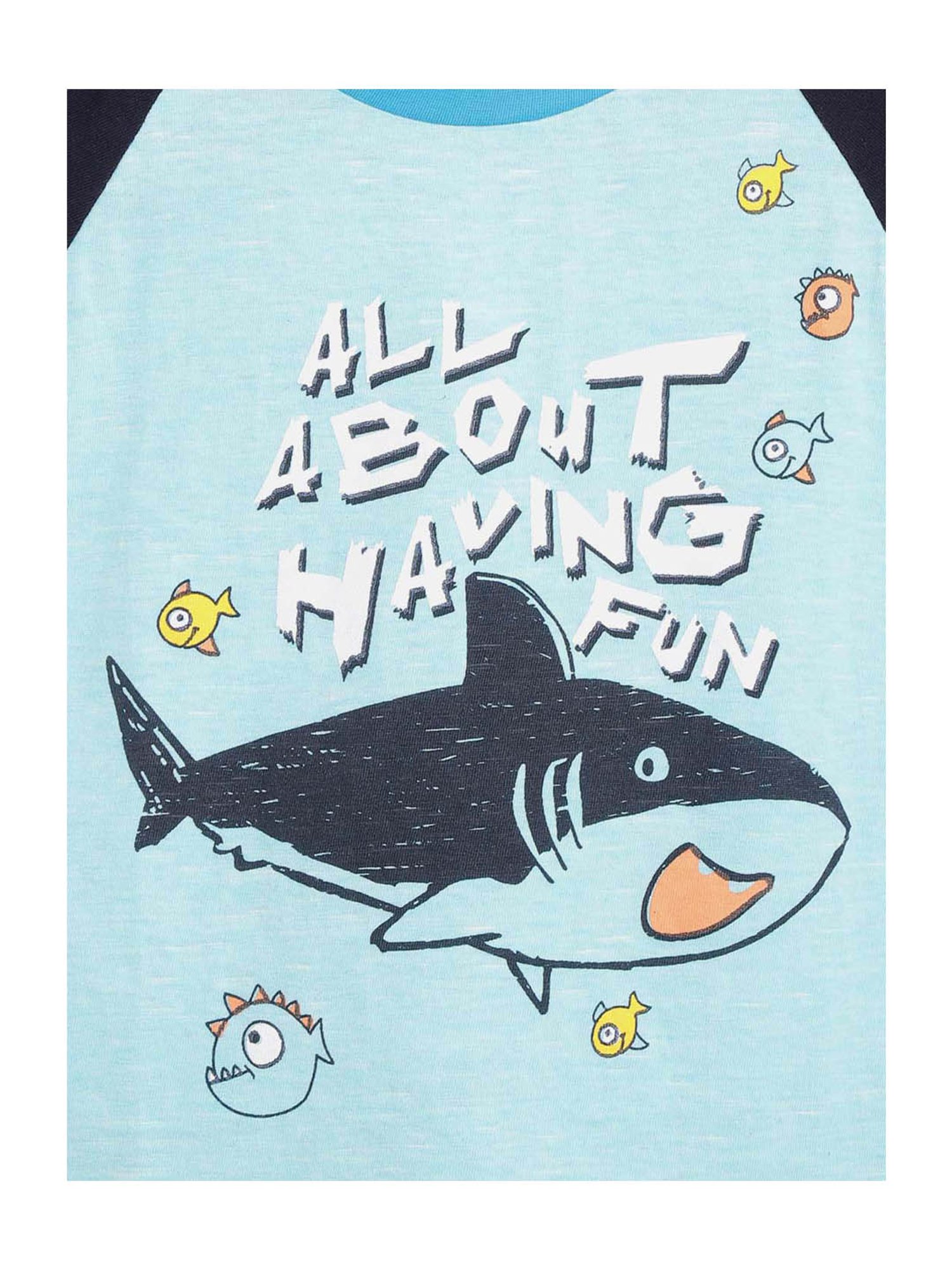 Lazy Shark Kids Navy & Blue Printed  T-Shirt with  Shorts
