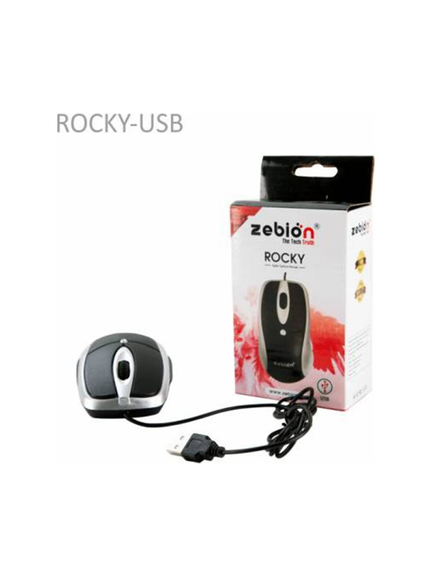 Zebion Rocky Wired Optical Mouse Usb 2.0 Black & White