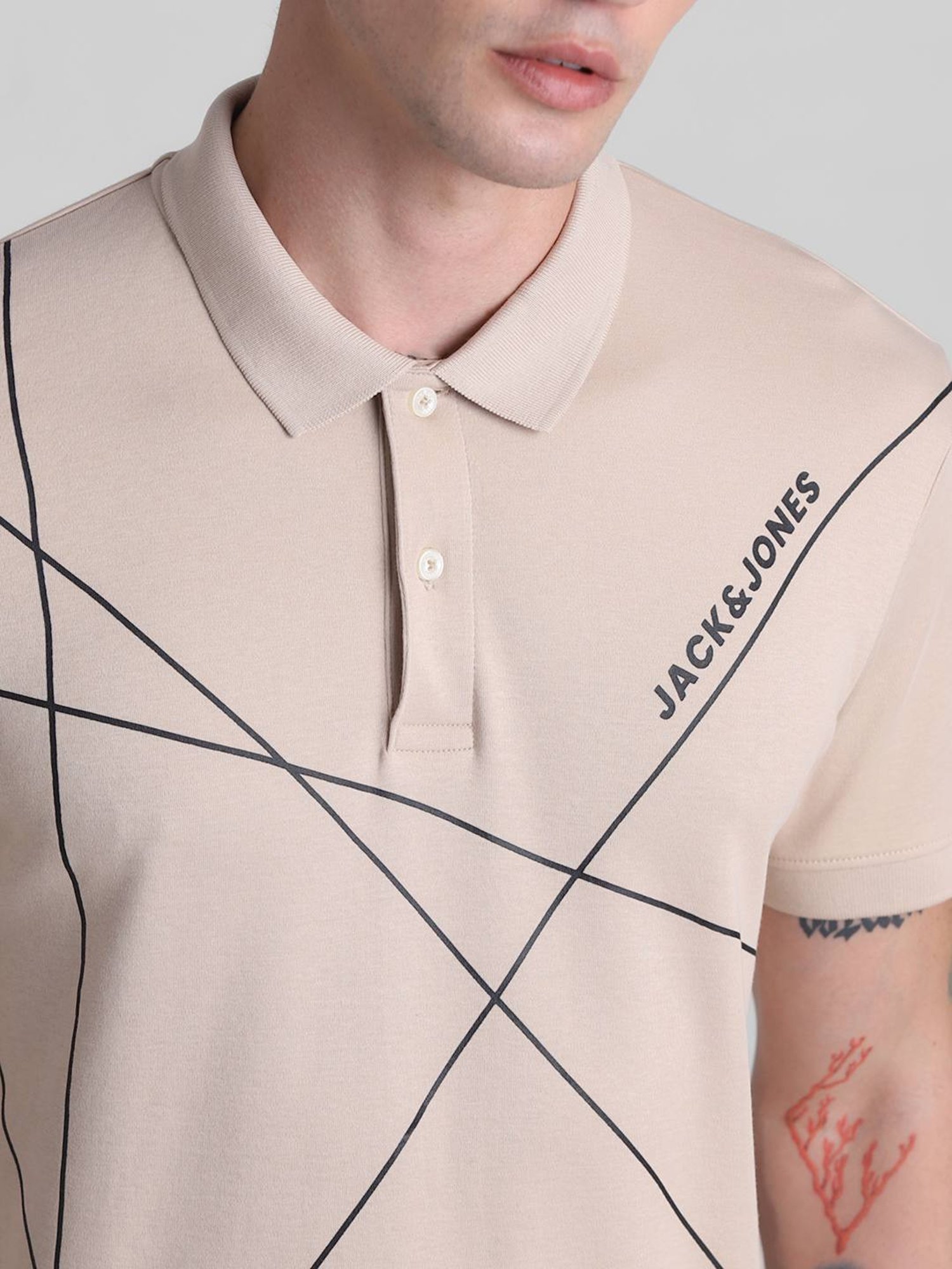 Jack & Jones Doeskin Cotton Slim Fit Printed Polo T-Shirt