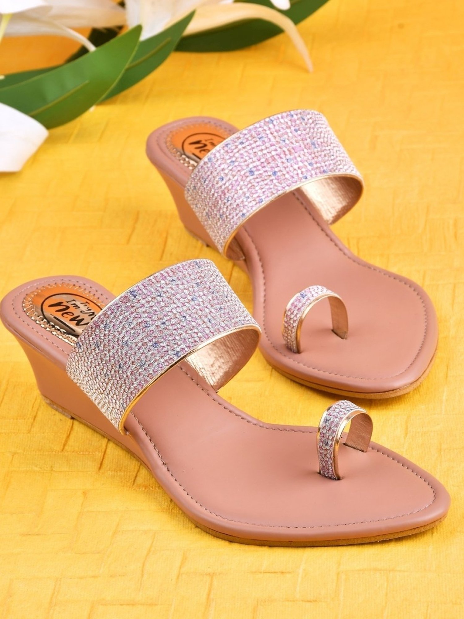 The White Pole Women's Nude Toe Ring Wedges