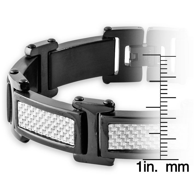 Men's Crucible Blackplated Stainless Steel Gray Carbon Fiber Link Bracelet