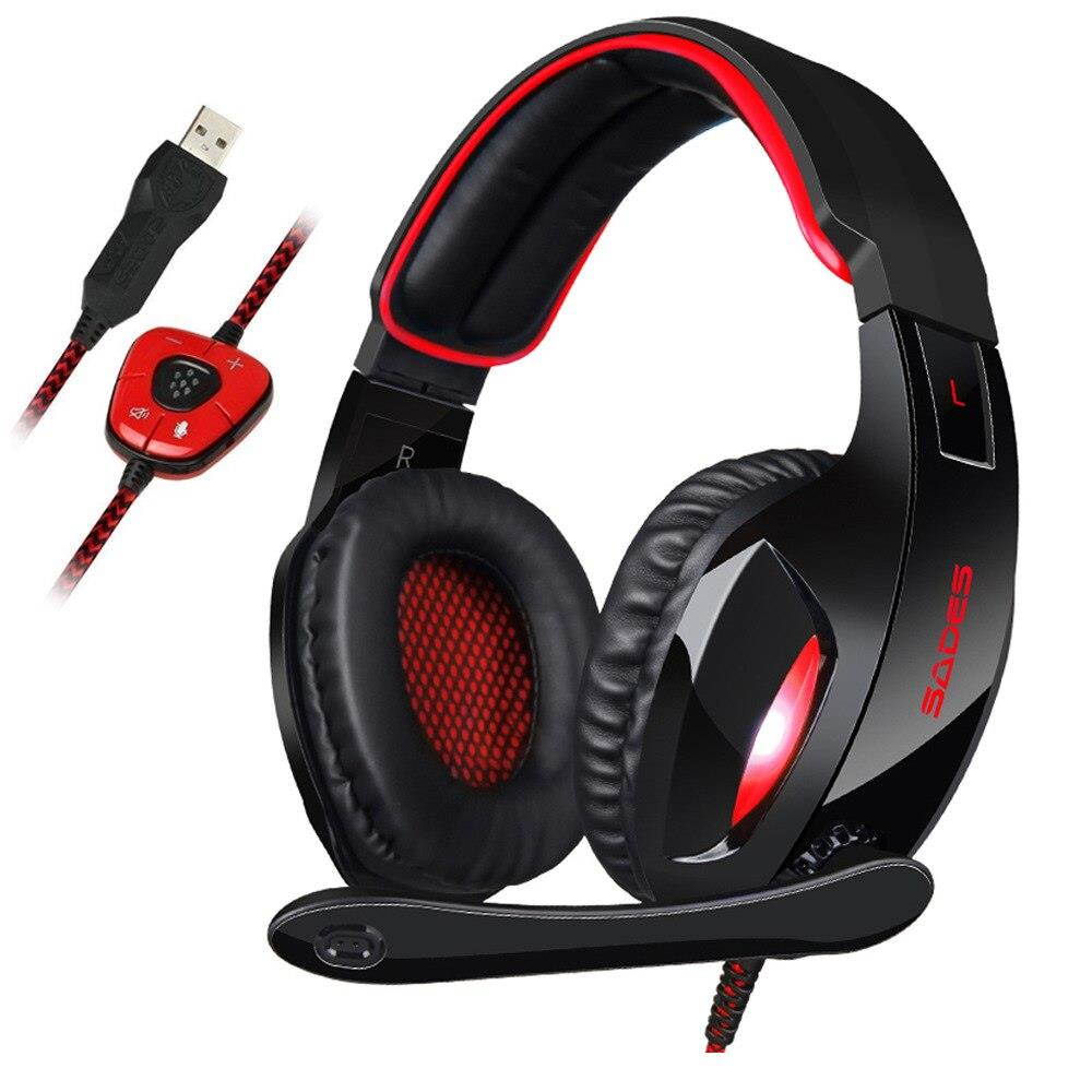 Sades SA-902 USB 7.1 Gaming Headphone with Mic USB Professional Over Ear Stereo Gaming Headset with LED Noise Cancellation (red)