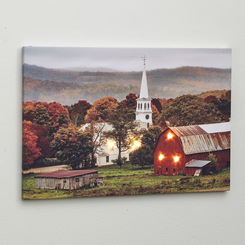 Lakeside Farmhouse Church by the Farm Lighted Wall Art Canvas Picture