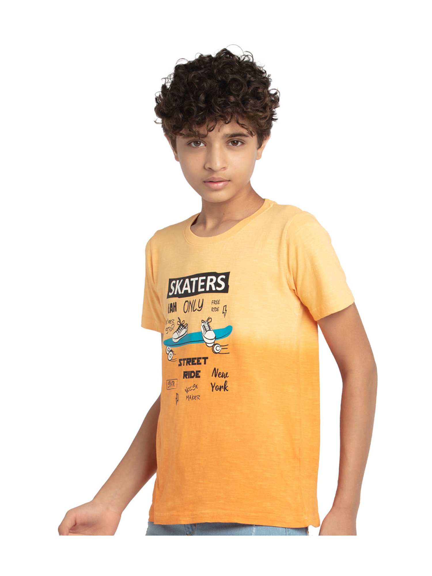 Under Fourteen Only Kids Yellow Printed T-Shirt