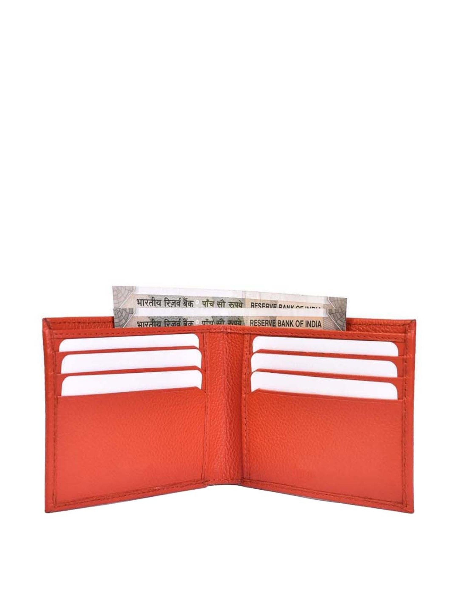 BELWABA Orange Casual Leather Bi-Fold Wallet for Men
