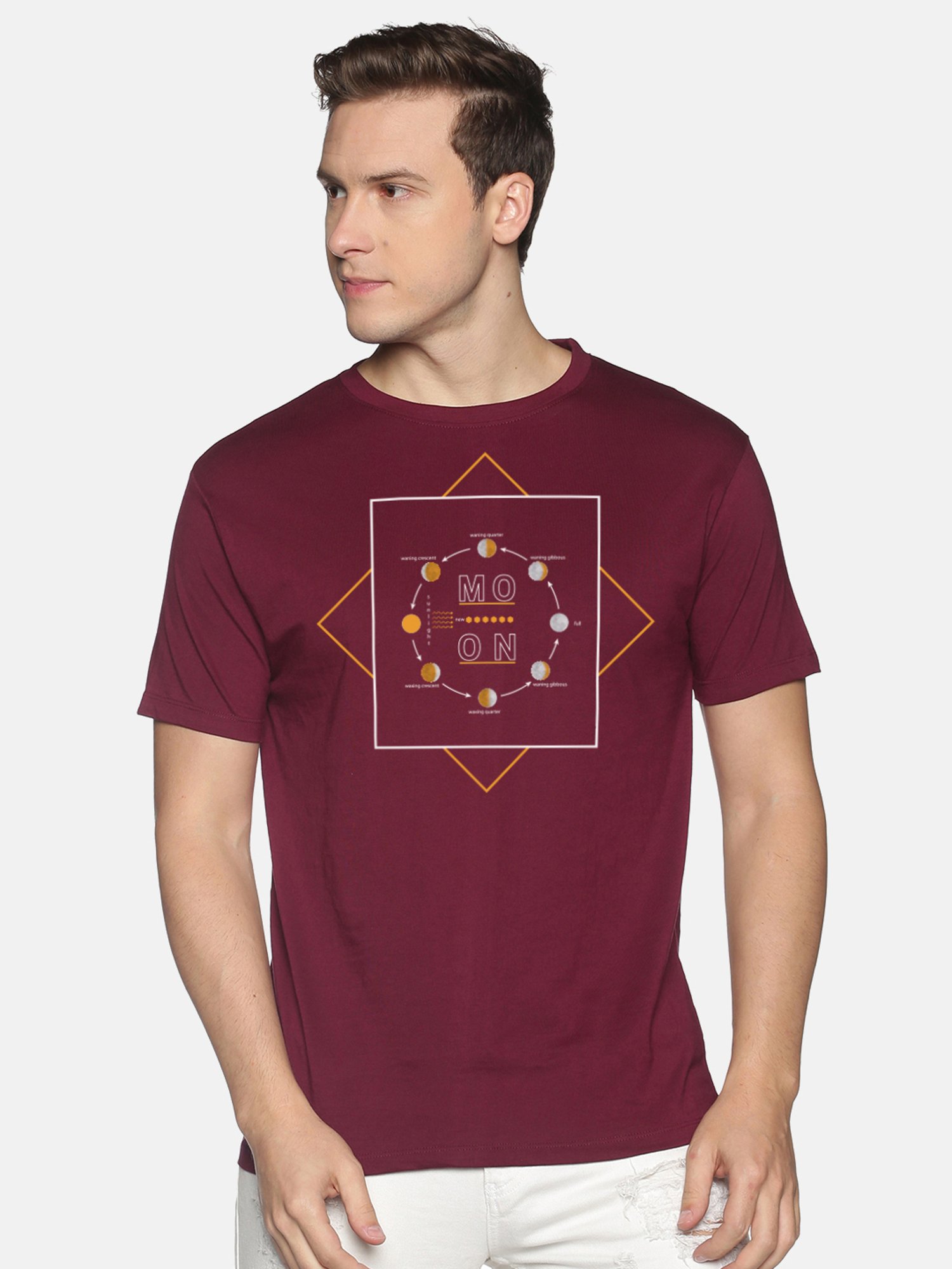 BLACK RADIO Maroon Slim Fit Printed Crew T-Shirt