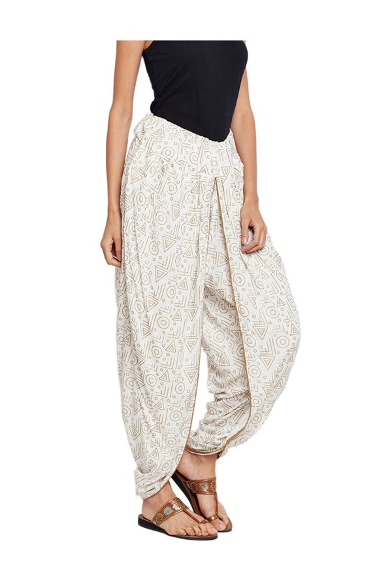 Studio Rasa Off White Printed Cotton Dhoti Pants