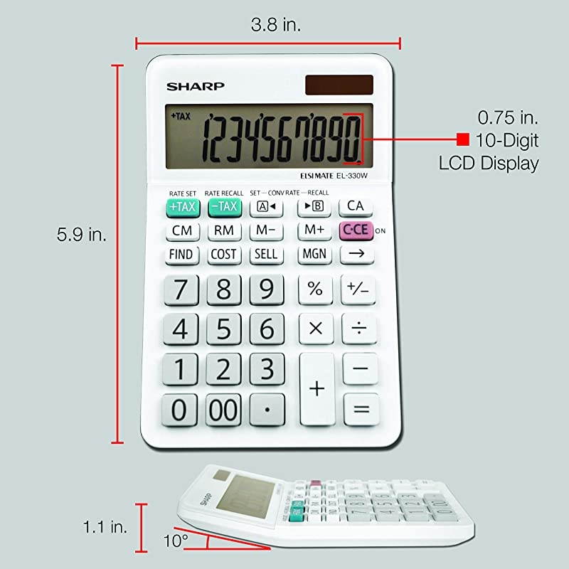 EL-330WB Standard Function Basic Desktop Calculator, Large Display, For Home and Office, Dual Power, Solar and Battery
