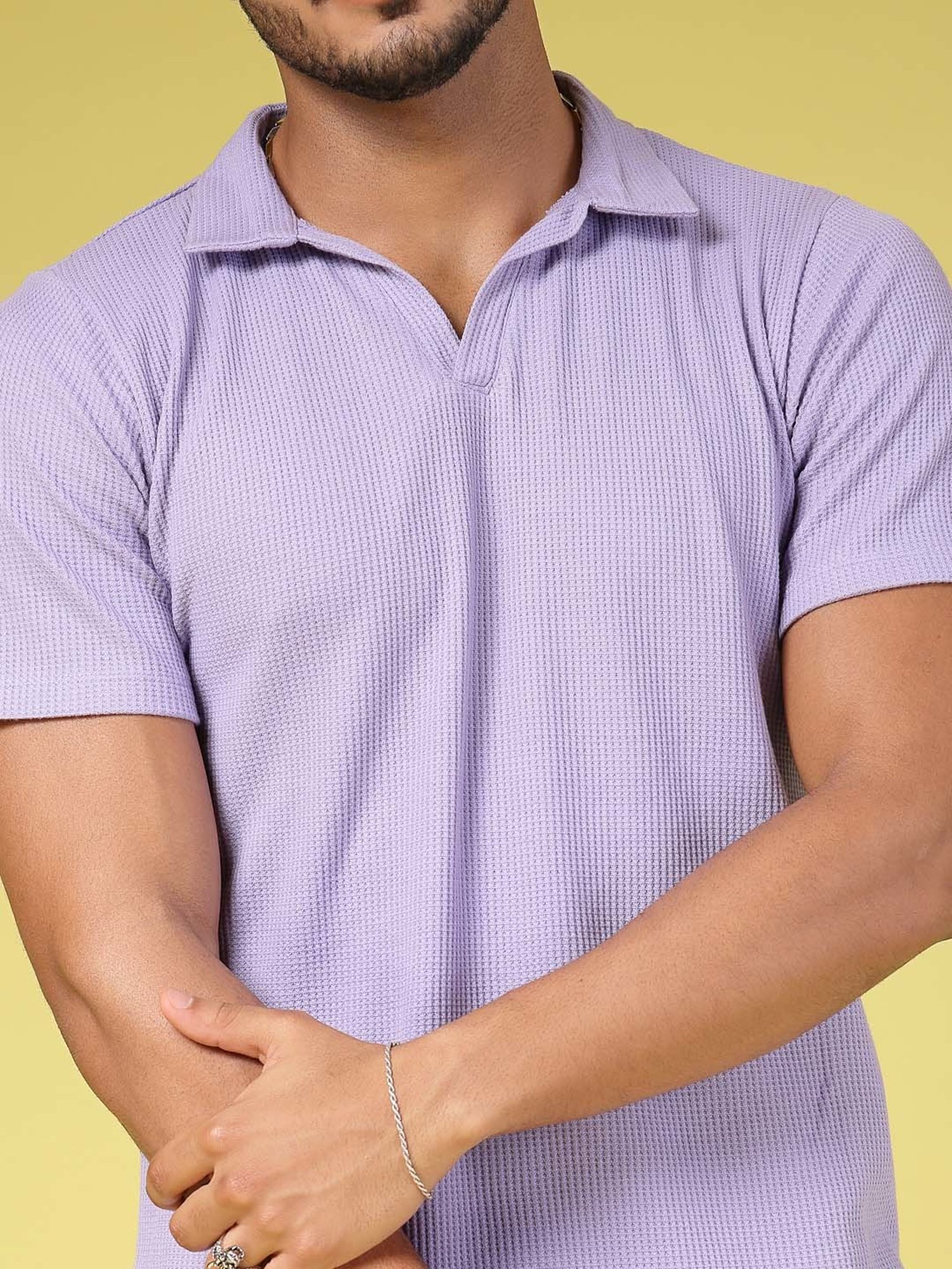 Rigo Light Purple Slim Fit Textured T-Shirt & Shorts Set