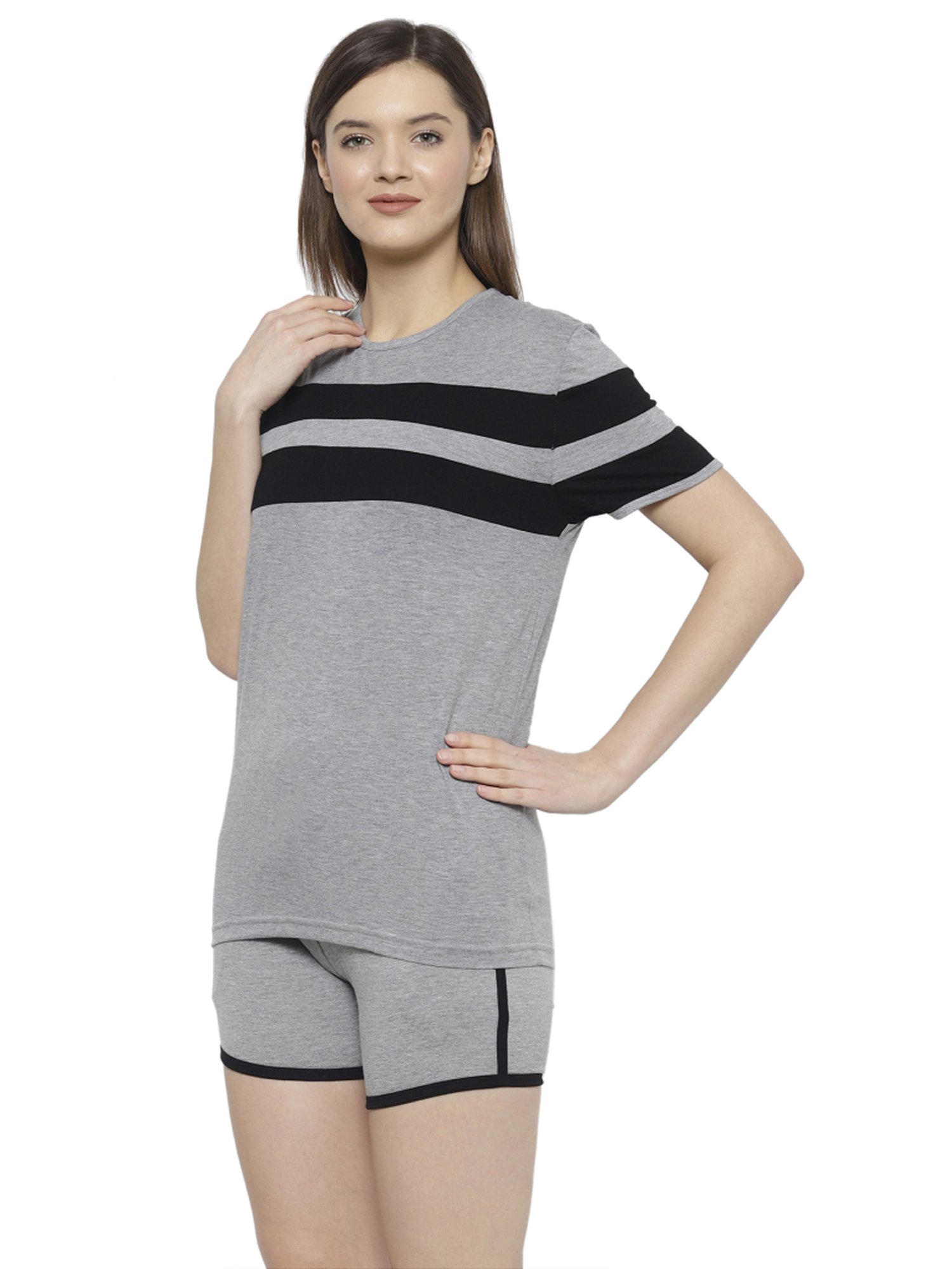 Vimal Jonney Grey Cotton Printed T-Shirt Shorts Set