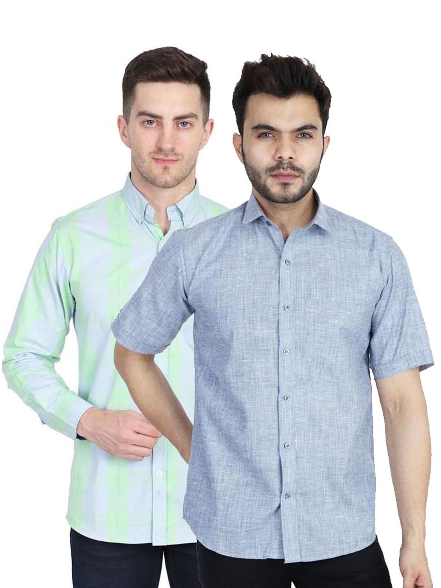 TAHVO Multi Cotton Slim Fit Shirt Pack of 2