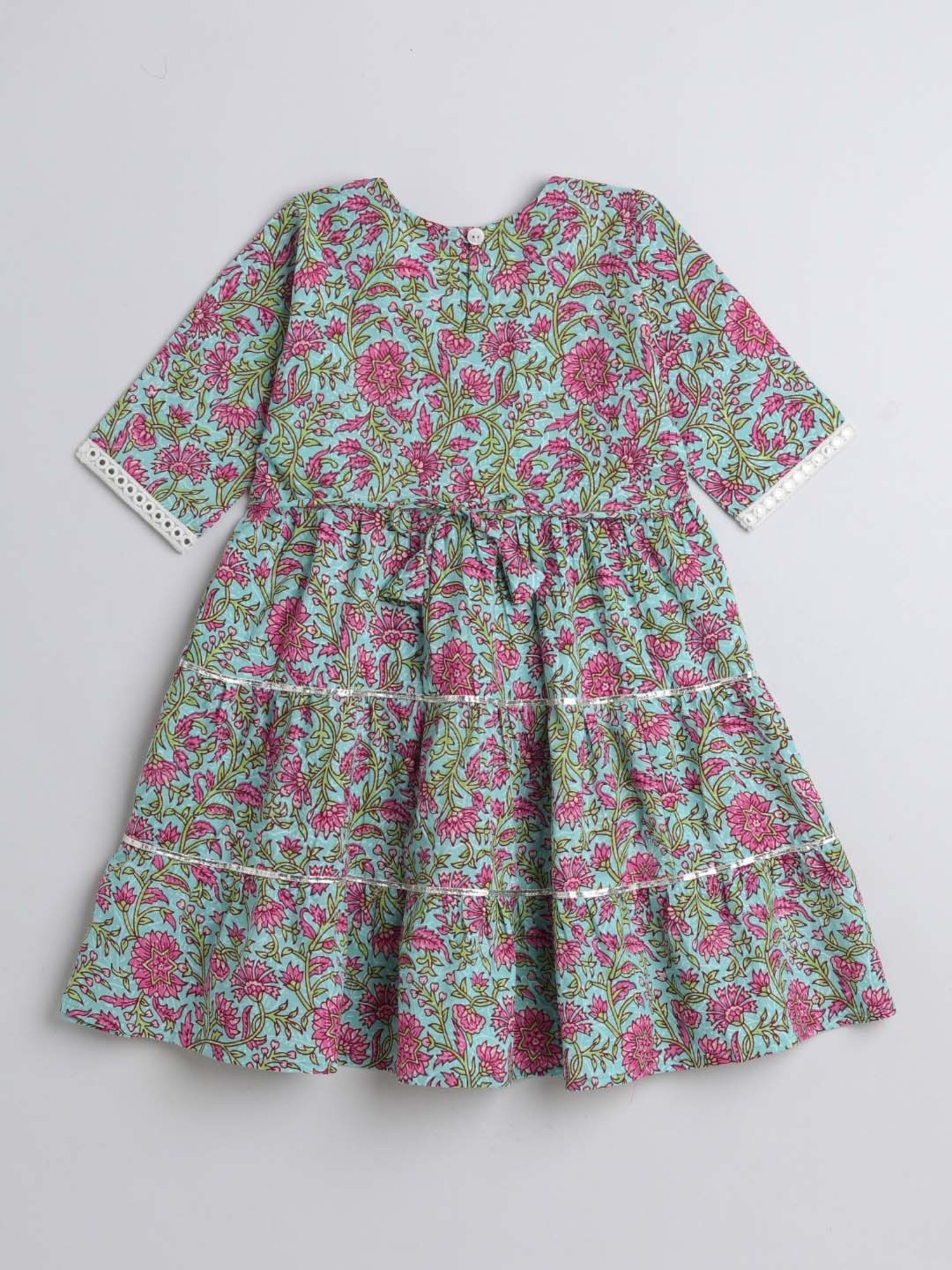 The Magic Wand Kids Blue & Pink Cotton Floral Print Dress