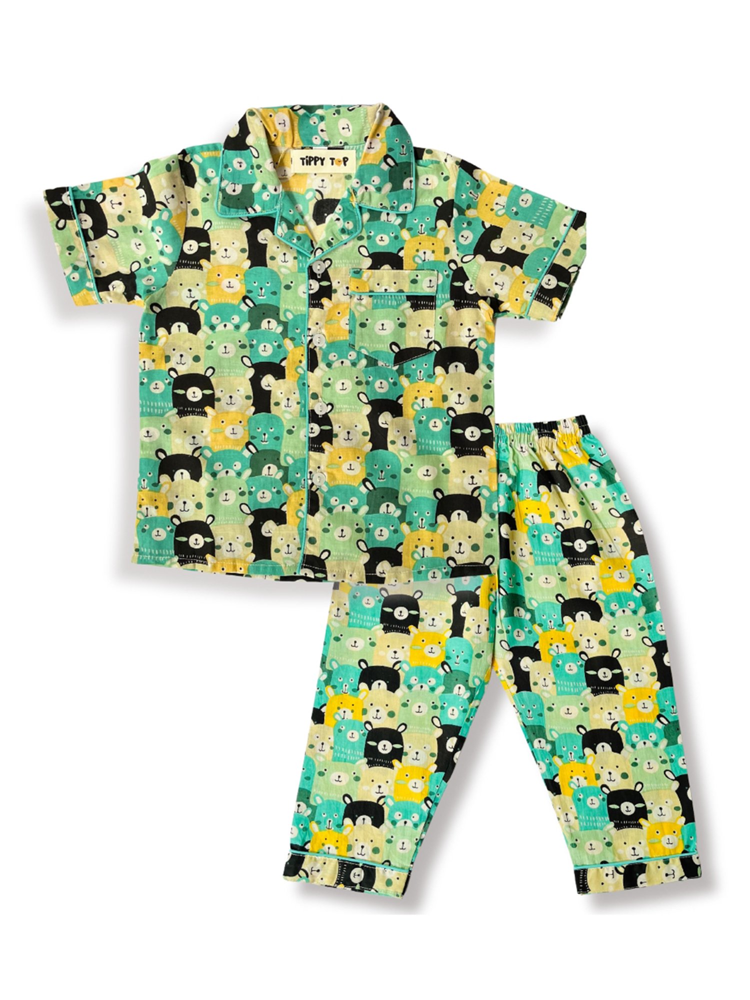 Tippy Top Boys Green Printed Shirt with Pants