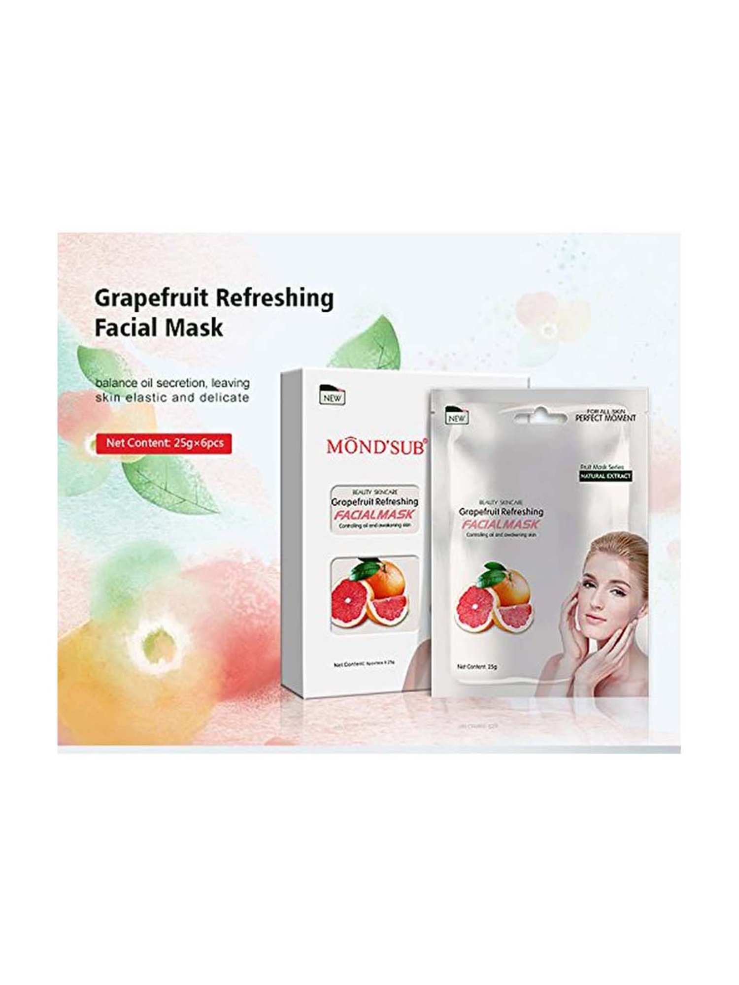 MONDSUB Grapefruit Refreshing Sheets Mask (Pack of 6) - 25 gm Each