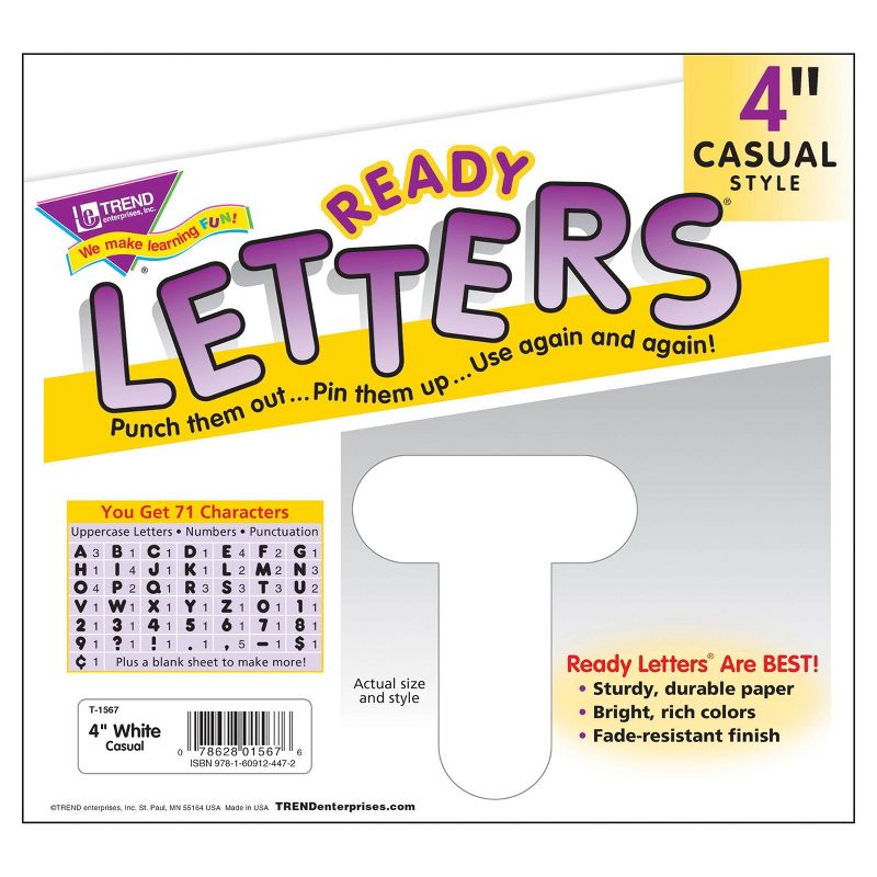 6pk 4" Casual Uppercase Ready Letters White - TREND