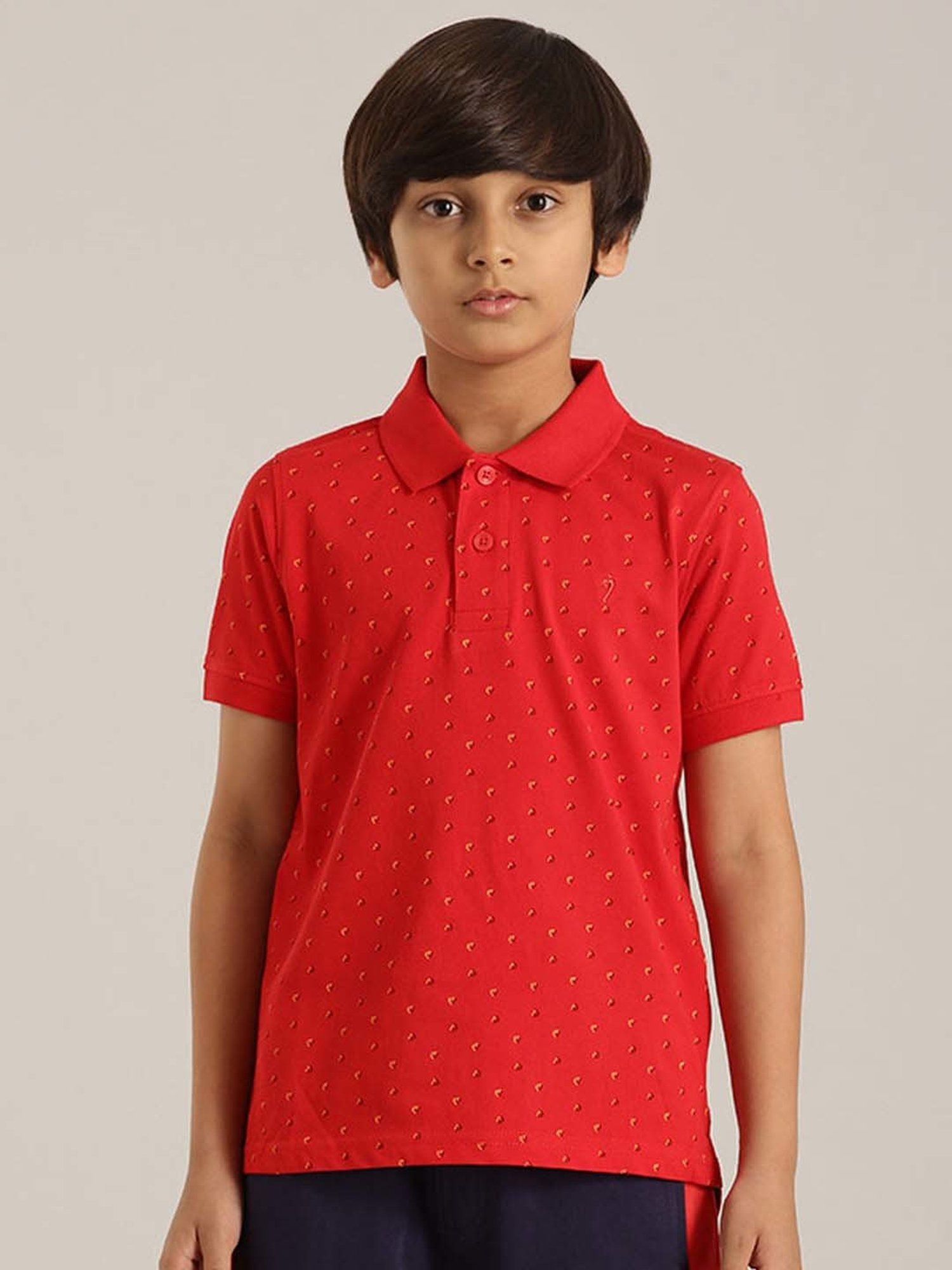 Indian Terrain Kids Red Cotton Printed Polo T-Shirt