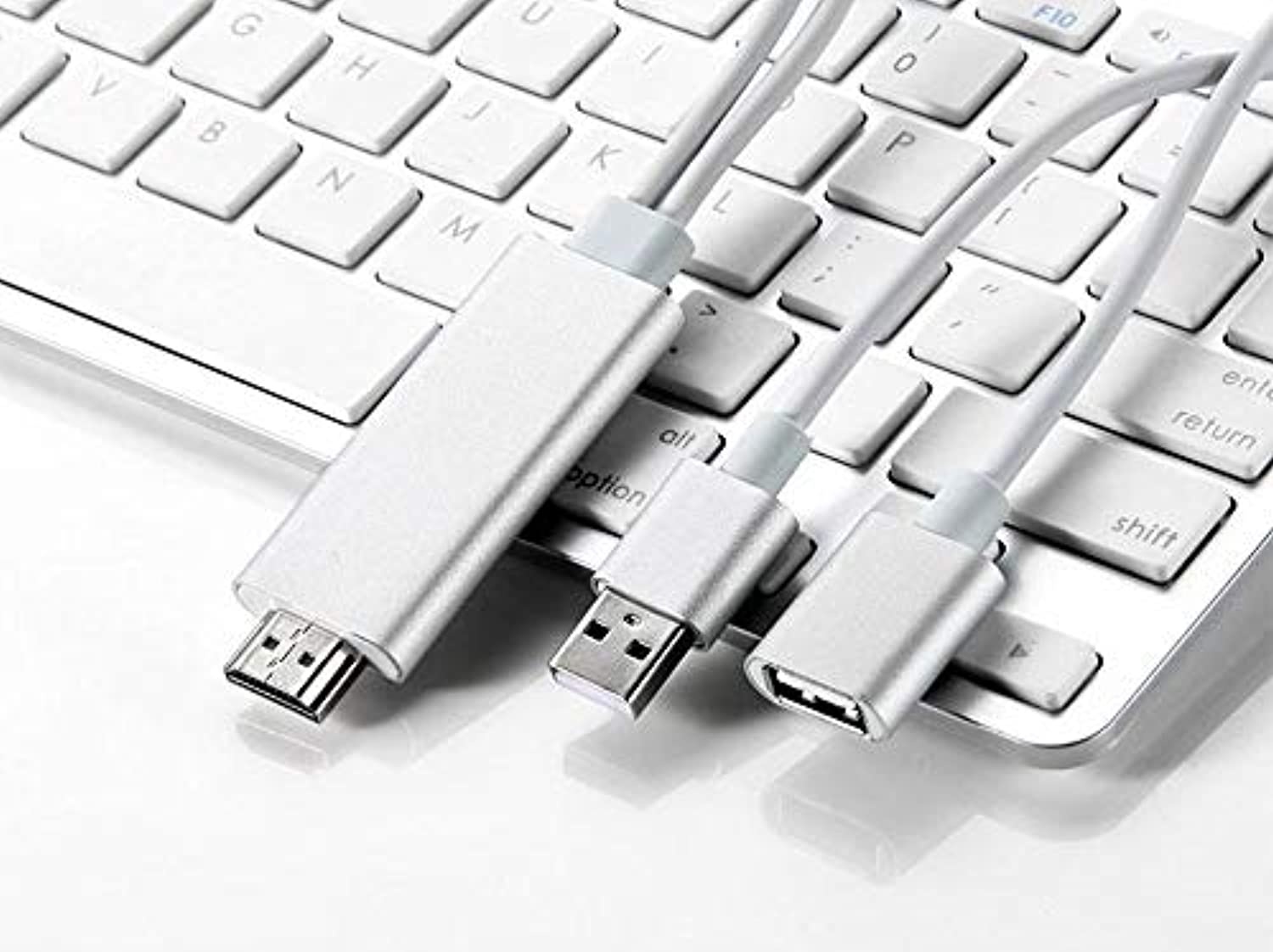 Mirascreen USB to HDTV Cable, Wire Dongle USB Male + USB Female to HDMI Male 1080P HDTV Mirroring Cable for iPhone 8X/8 iPhone 7 /7Plus, 6s, 6s Plus, 6, 6 Plus Steaming Sharing - White (611864732749)