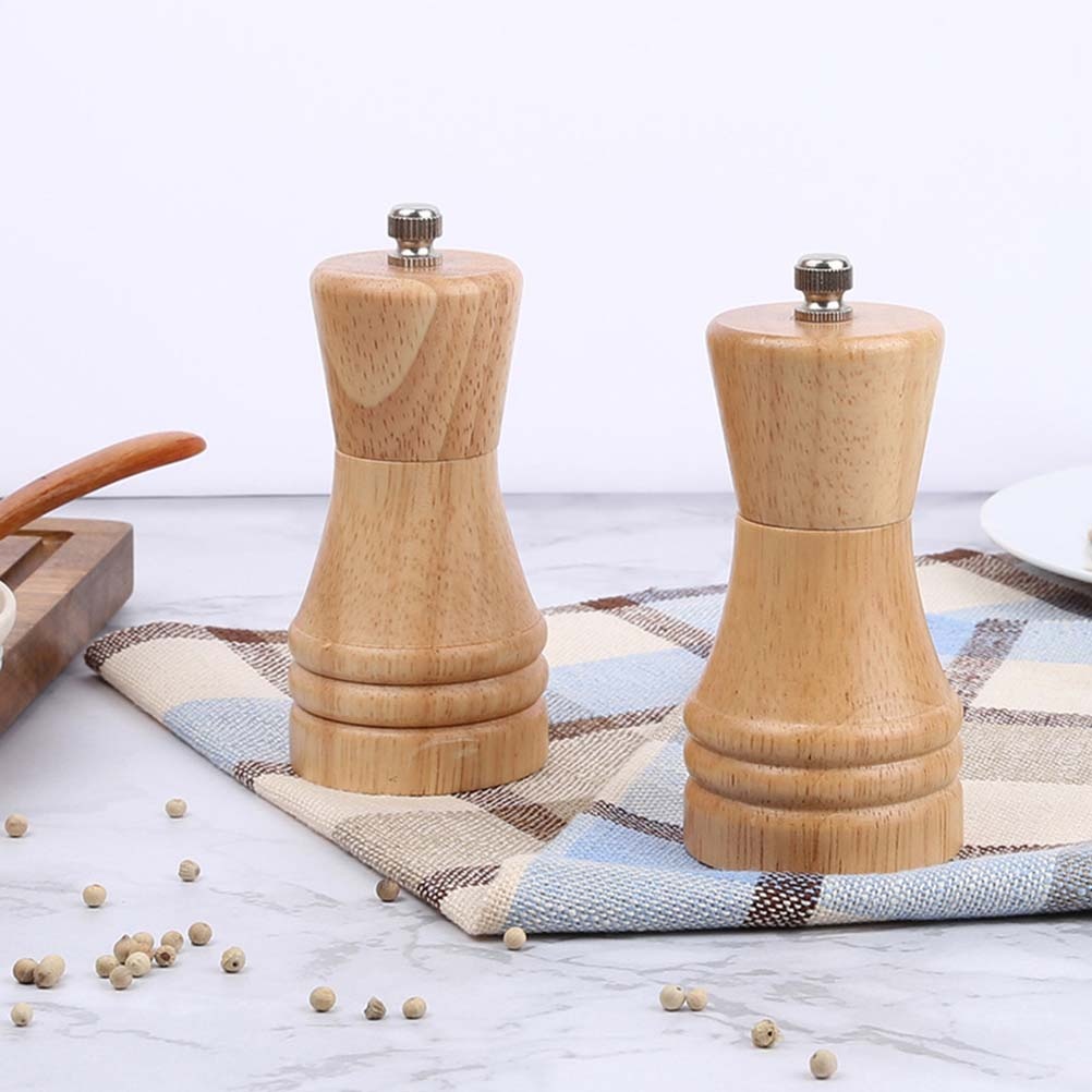 1pc Kitchen Gadget Wood Manual Pepper Grinder Seasoning Bottle Box Salt Pepper Container (4 Inches Khaki)