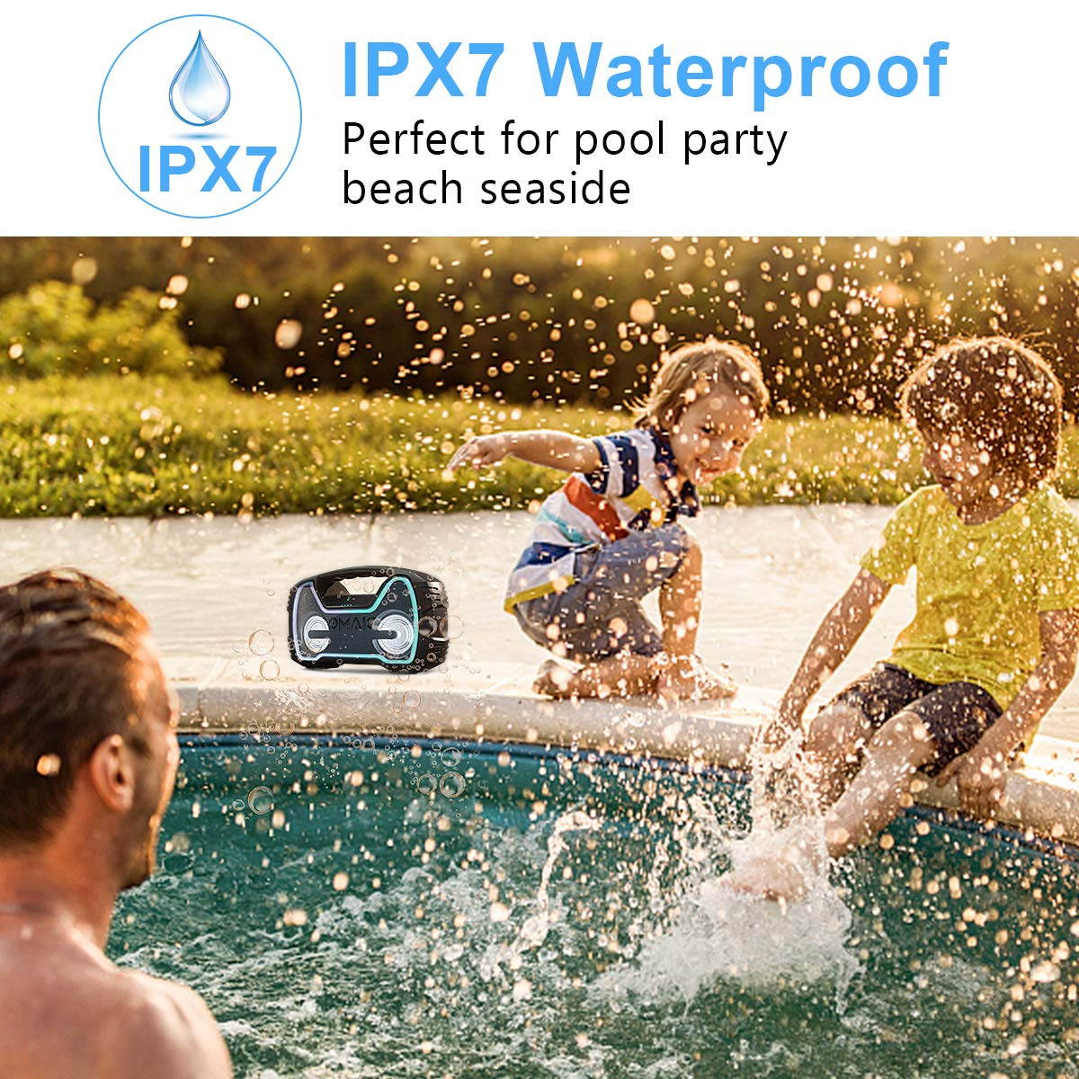 AOMAIS 25W Bluetooth Speakers with HD Stereo Sound & Deep Bass, Portable Outdoor Wireless Stereo Pairing Speaker, IPX7 Waterproof, Built-in Mic, 100ft Bluetooth Range for Party, Camping, Travel-Black