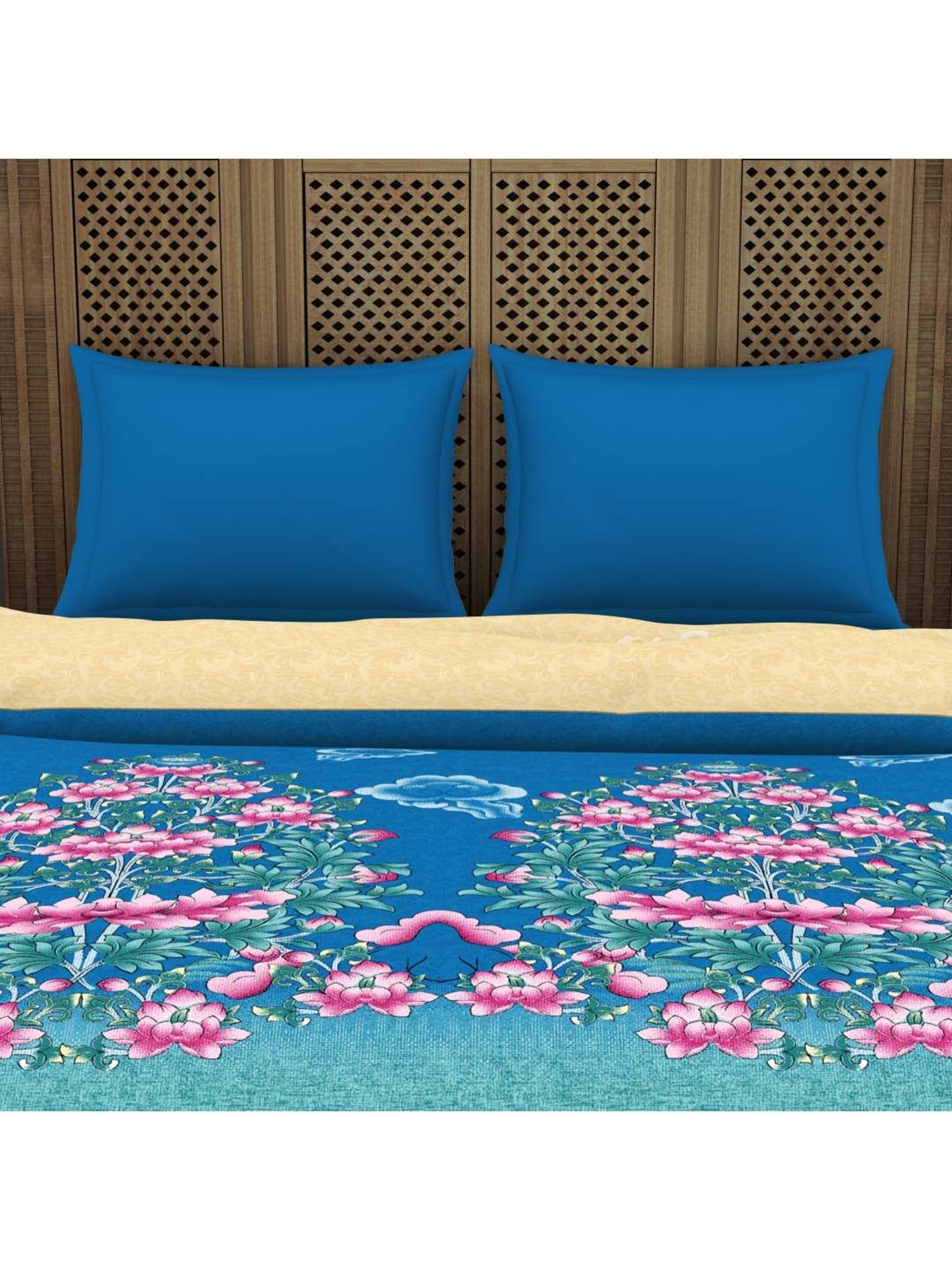 Welspun Bliss Light Silver & Blue Microfibre 120 GSM Shell Double Bed Quilt